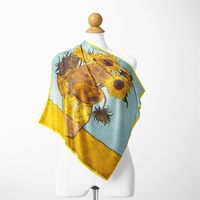 53cm New Oil Painting Series Sunflower Ladies Twill Decorative Small Square Scarf main image 5