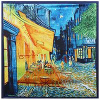 90cm Oil Painting Coffee House Alley Satin Ladies Large Square Scarf Wholesale main image 1