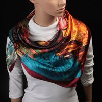 90cm Oil Painting Coffee House Alley Satin Ladies Large Square Scarf Wholesale main image 3