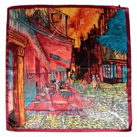 90cm Oil Painting Coffee House Alley Satin Ladies Large Square Scarf Wholesale main image 6