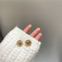 Silver Needle Korean New Trendy College Style Retro French Earrings Female Baba Plaid Earrings main image 5