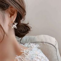 Fashion Pentagram Star Set Pearl Alloy Stud Earrings main image 3