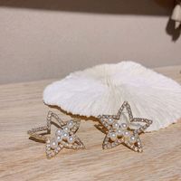 Fashion Pentagram Star Set Pearl Alloy Stud Earrings main image 7