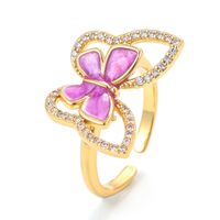 Korean Color Oil Drop Copper Micro-encrusted Zircon Butterfly Open Adjustable Ring main image 2