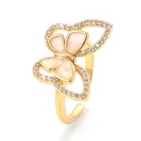 Korean Color Oil Drop Copper Micro-encrusted Zircon Butterfly Open Adjustable Ring main image 4