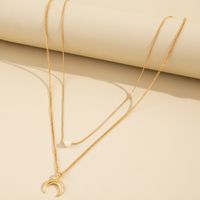 Alloy Creative Simple Moon Pendant Multi-layer Stacking Necklace main image 4