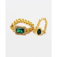 Retro Fashionable Vintage Emerald Zircon Chain Stacking Joint Fashion Index Finger Copper Ring main image 1