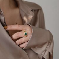 Retro Fashionable Vintage Emerald Zircon Chain Stacking Joint Fashion Index Finger Copper Ring main image 3