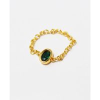 Retro Fashionable Vintage Emerald Zircon Chain Stacking Joint Fashion Index Finger Copper Ring main image 4