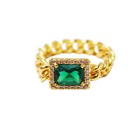 Retro Fashionable Vintage Emerald Zircon Chain Stacking Joint Fashion Index Finger Copper Ring main image 6