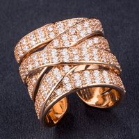Fashion Exaggerated Luxury Ladies Copper Inlaid Zircon Gold-plated Open Ring main image 1