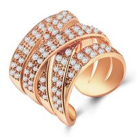 Fashion Exaggerated Luxury Ladies Copper Inlaid Zircon Gold-plated Open Ring main image 3