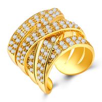 Fashion Exaggerated Luxury Ladies Copper Inlaid Zircon Gold-plated Open Ring main image 5