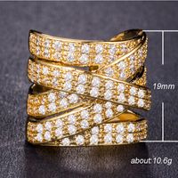 Fashion Exaggerated Luxury Ladies Copper Inlaid Zircon Gold-plated Open Ring main image 6