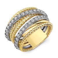 Fashion Exquisite Multi-circle Combination Two-color Electroplating Micro-set Ring Line Copper Ring main image 1
