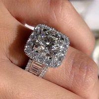 New Creative Round Diamond Zircon Full Set T Square Copper Ring main image 4