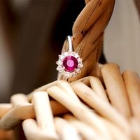 Creative New Retro Red Zircon Ladies Flower Shaped Copper Ring Hand Jewelry main image 4