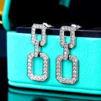 Fashion Block Chain Micro-set Zircon Simple Rectangular Copper Earrings main image 1