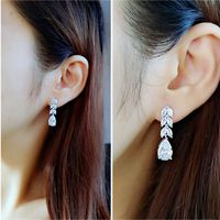 Fashion Medium And Long Zircon Leaves Drop-shaped Zircon Ear Jewelry main image 4