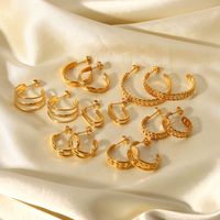 Fashion 18k Gold-plated Stainless Steel Hoop Chain C-shaped Earrings main image 2