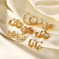 Fashion 18k Gold-plated Stainless Steel Hoop Chain C-shaped Earrings main image 4