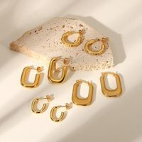 Simple Titanium Steel 18k Gold Geometric Hoop Earrings Jewelry Women main image 3