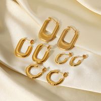 Simple Titanium Steel 18k Gold Geometric Hoop Earrings Jewelry Women main image 5