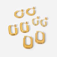 Simple Titanium Steel 18k Gold Geometric Hoop Earrings Jewelry Women main image 6