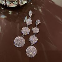 Fashion Full Diamond Geometric Circle Long Earrings Exaggerated Alloy Earrings main image 1