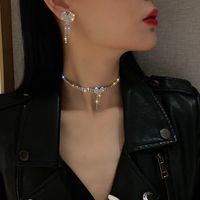 Fashion Full Diamond Heart Tassel Alloy Earring Necklace Korean Fashion Jewelry main image 1