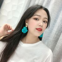 Korean Fashion Geometric Rose Flower Exaggerated Long Alloy Earrings main image 5