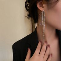 Fashion Alloy Diamond-studded Geometric Earrings Long Tassel Flower Earrings main image 3