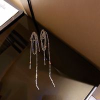 Fashion Alloy Diamond-studded Geometric Earrings Long Tassel Flower Earrings main image 4