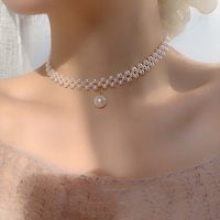 Chaîne De Clavicule En Alliage De Collier Tressé De Perles Rétro De Mode main image 2