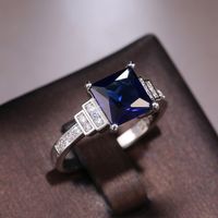 Fashion Ladies New Dark Blue Zircon Platinum Plated Diamond Copper Ring Hand Jewelry main image 3