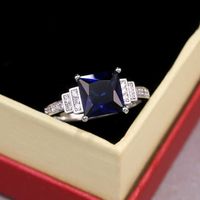 Fashion Ladies New Dark Blue Zircon Platinum Plated Diamond Copper Ring Hand Jewelry main image 4