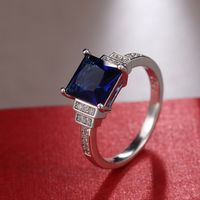 Fashion Ladies New Dark Blue Zircon Platinum Plated Diamond Copper Ring Hand Jewelry main image 5