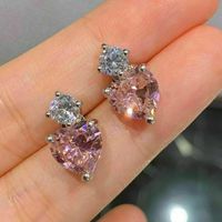 Popular Heart-shaped Pink Zircon Heart Copper Earrings Wholesale main image 1