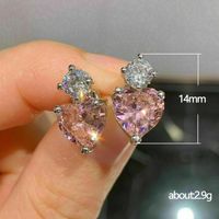 Popular Heart-shaped Pink Zircon Heart Copper Earrings Wholesale main image 6