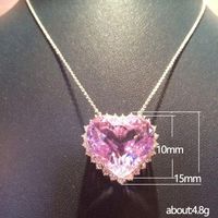 Fashion Heart-shaped Pink Diamond Zircon Simple Pendant Copper Necklace main image 4