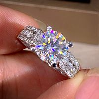 Fashion New Wedding Classic Four-claw Zircon Crystal Female Engagement Proposal Copper Ring Female main image 4