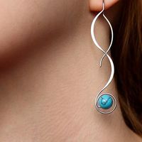 Simple Retro Turquoise Long Copper Earrings Wholesale main image 4