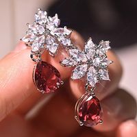 Fashion New Inlaid Water Drop Pear-shaped Red Zircon Copper Earrings Wholesale main image 1