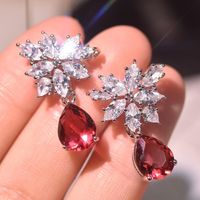 Fashion New Inlaid Water Drop Pear-shaped Red Zircon Copper Earrings Wholesale main image 3