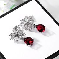 Fashion New Inlaid Water Drop Pear-shaped Red Zircon Copper Earrings Wholesale main image 4