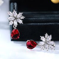 Fashion New Inlaid Water Drop Pear-shaped Red Zircon Copper Earrings Wholesale main image 5