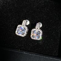 Simple Square Full Of Zircon Platinum Plated Copper Stud Earrings Jewelry main image 3