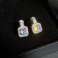 Simple Square Full Of Zircon Platinum Plated Copper Stud Earrings Jewelry main image 4