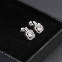 Simple Square Full Of Zircon Platinum Plated Copper Stud Earrings Jewelry main image 5