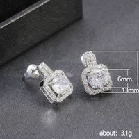 Simple Square Full Of Zircon Platinum Plated Copper Stud Earrings Jewelry main image 6